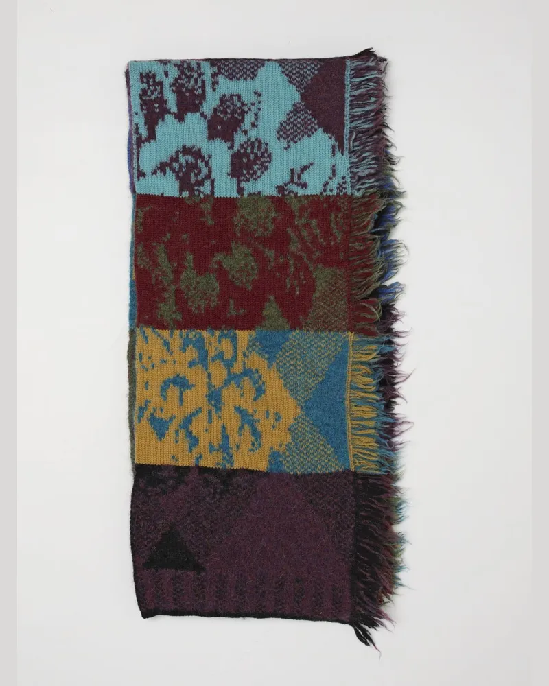 Dries van Noten Schal aus Woll- und Alpakawollmischung mit Patchwork-Design und Fransensaum Pink