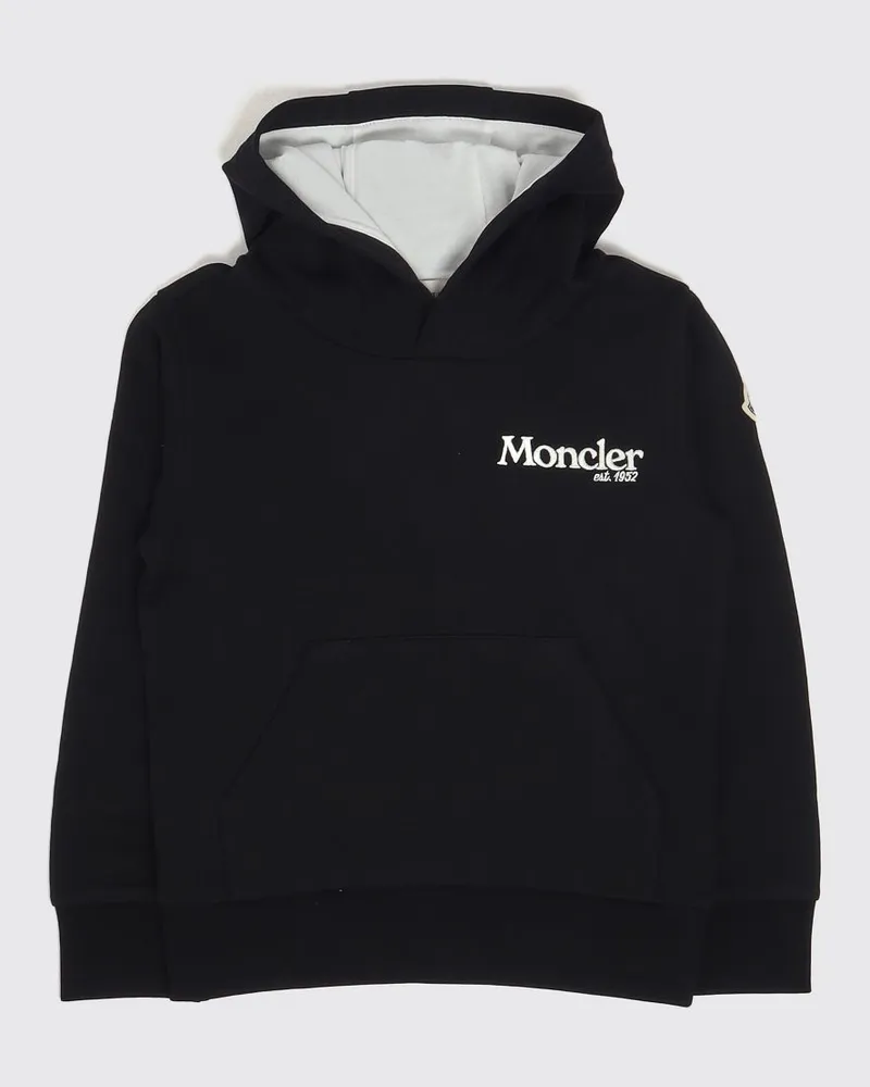 Moncler Kapuzenpullover für Jungen aus Baumwolle mit Kängurutasche und Logo Schwarz