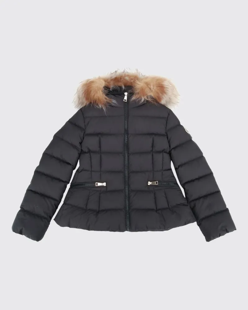 Moncler Boedette Nylon-Daunenjacke für Mädchen mit Shearling-Kapuze Schwarz