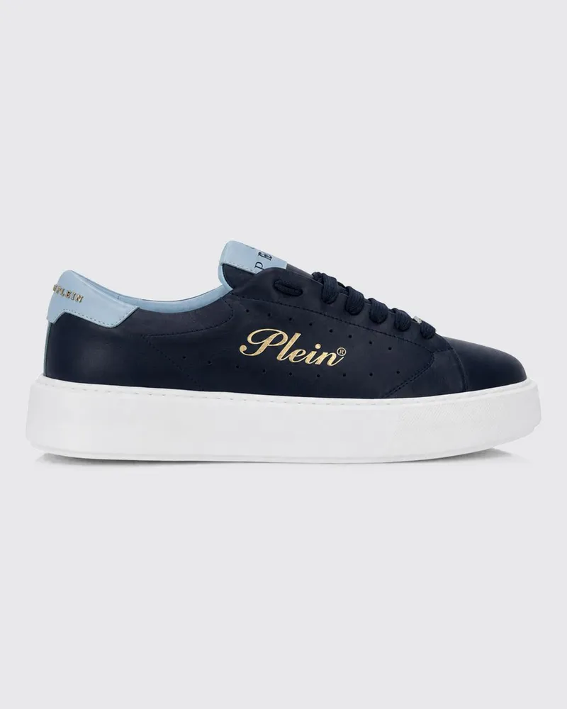 Philipp Plein Niedrige Leder-Sneaker mit Chunky-Sohle und laminiertem Logo Blau