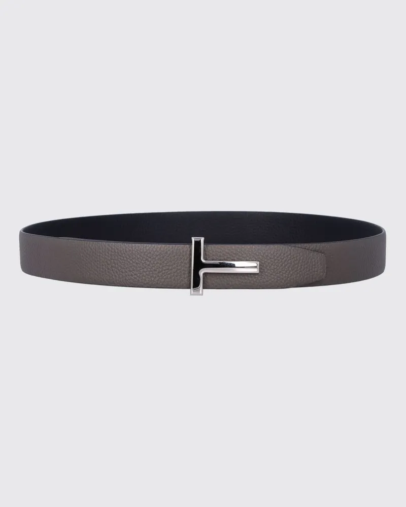 Tom Ford Wendbarer T Icon Gürtel aus genarbtem Leder mit Monogramm-Schnalle Grau