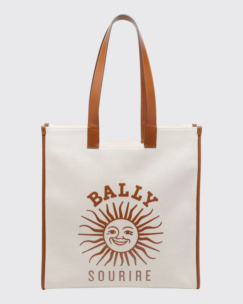 Bally Tote-Bag aus Canvas mit bedrucktem Logo und doppelten Ledergriffen Beige