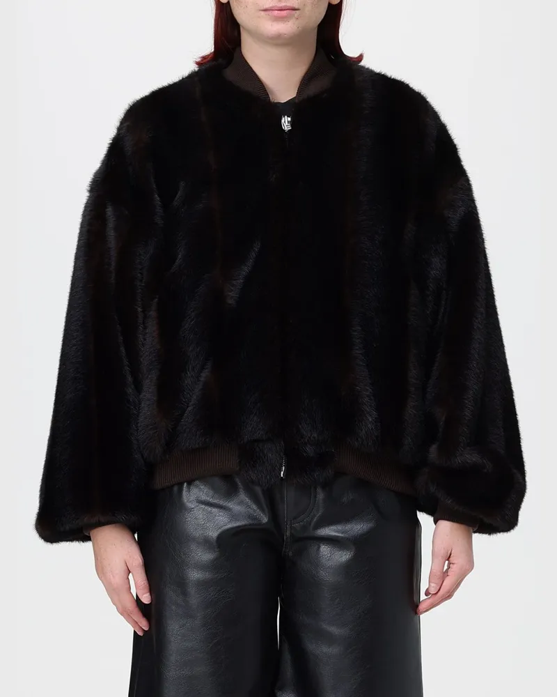 Maison Margiela Kurze Kunstpelzjacke mit Bomberkragen Braun