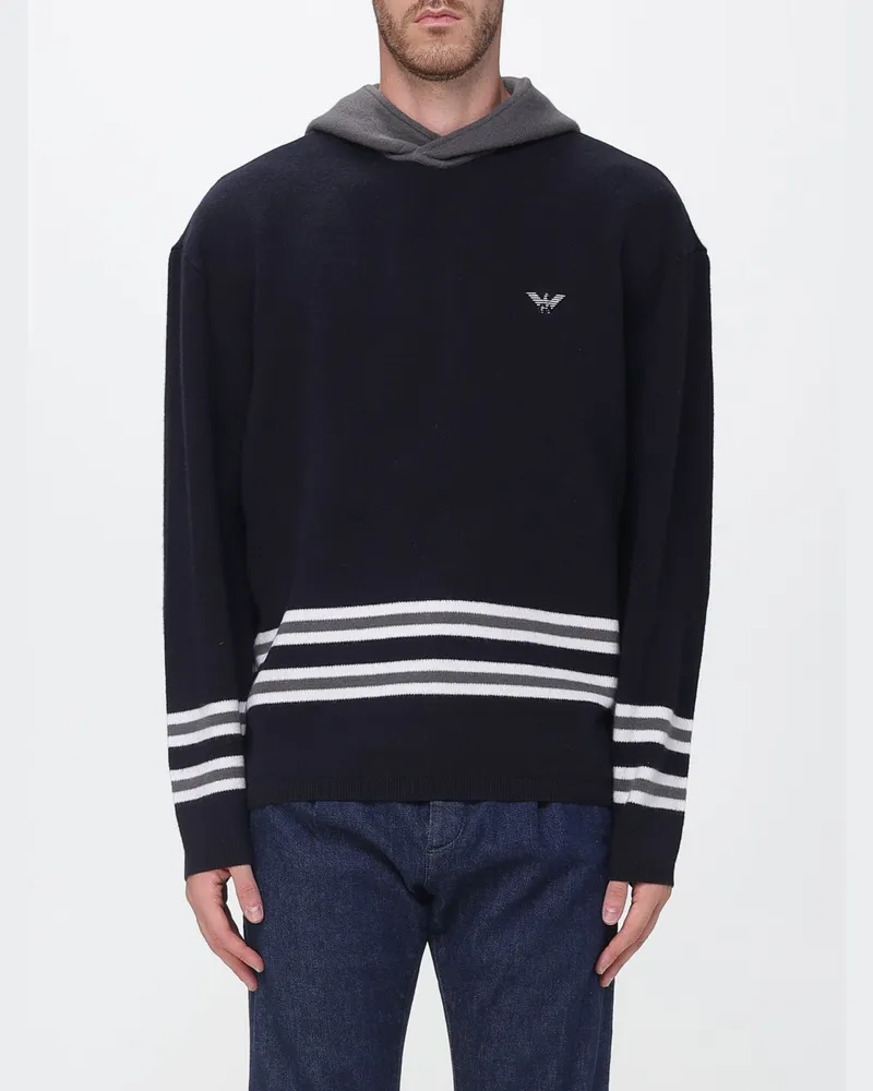 Emporio Armani Strick-Hoodie aus Schurwolle mit Eagle-Logo Blau