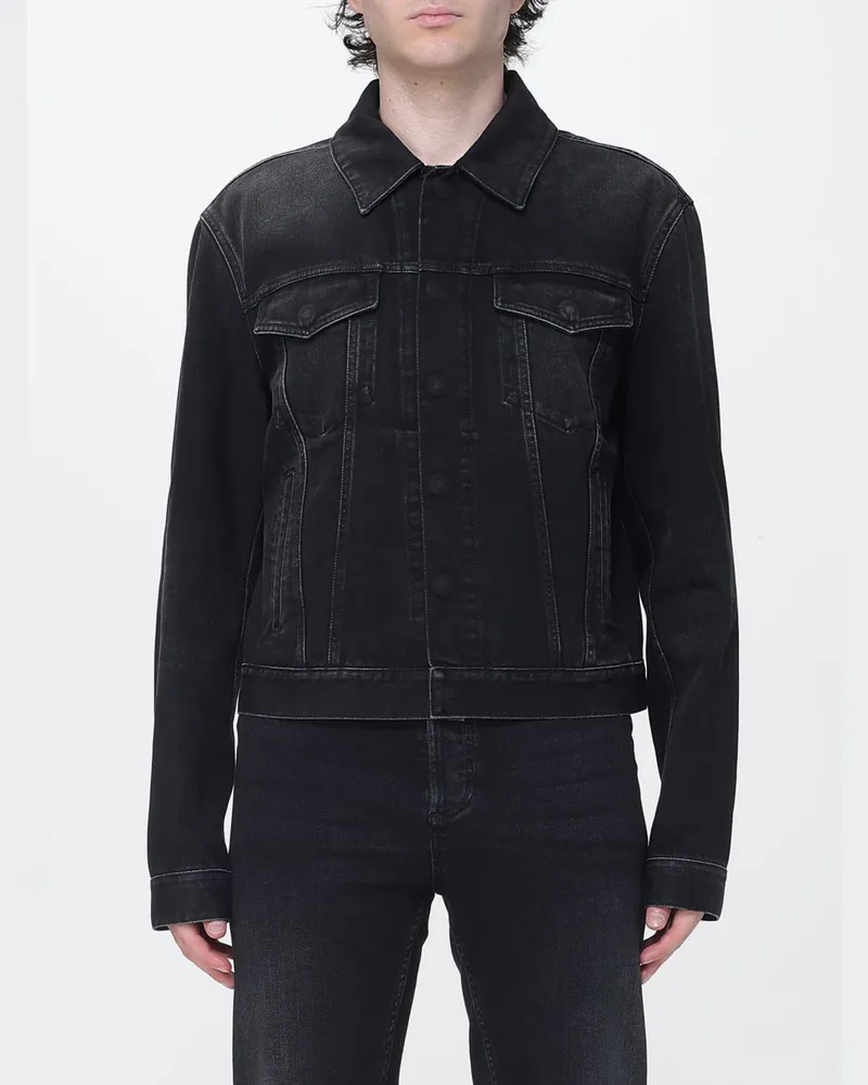 Gucci Jeansjacke aus Baumwolldenim mit französischem Kragen und aufgesetzten Taschen Schwarz