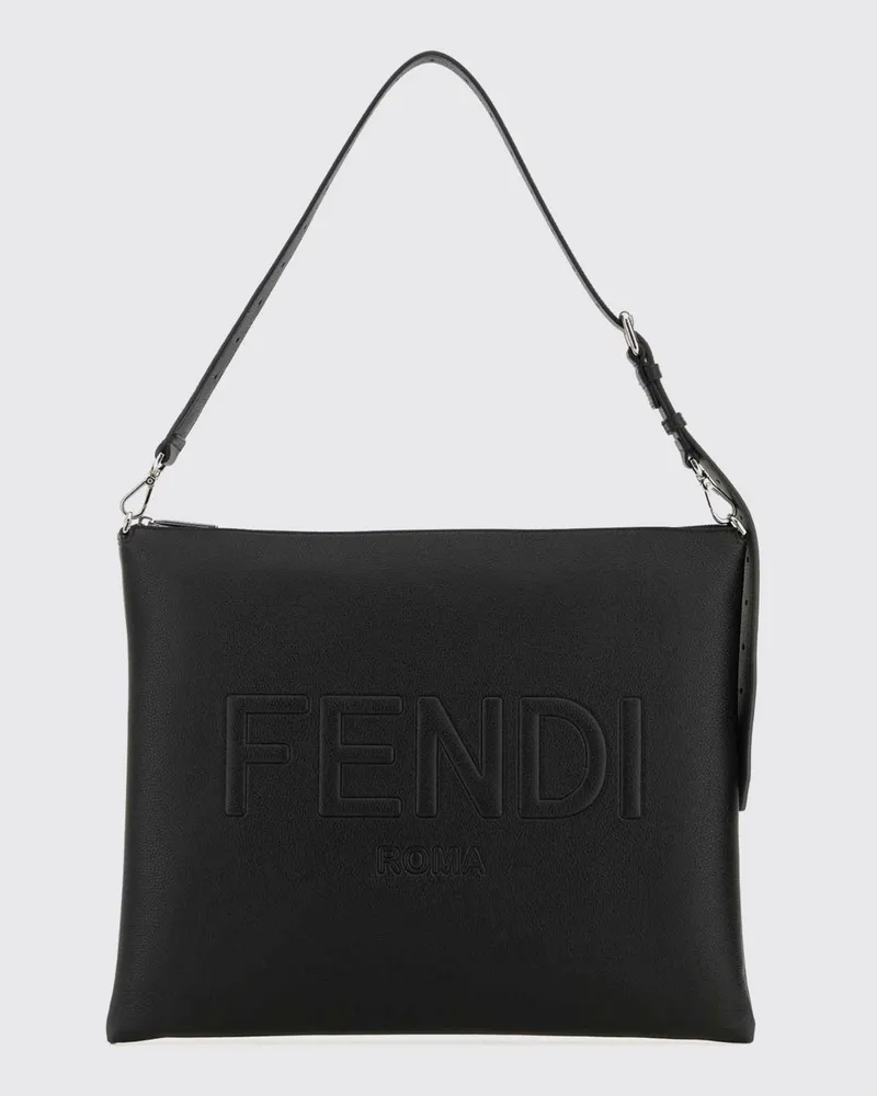 Fendi After Schultertasche aus Leder mit geprägtem Logo und verstellbarem Henkel Schwarz