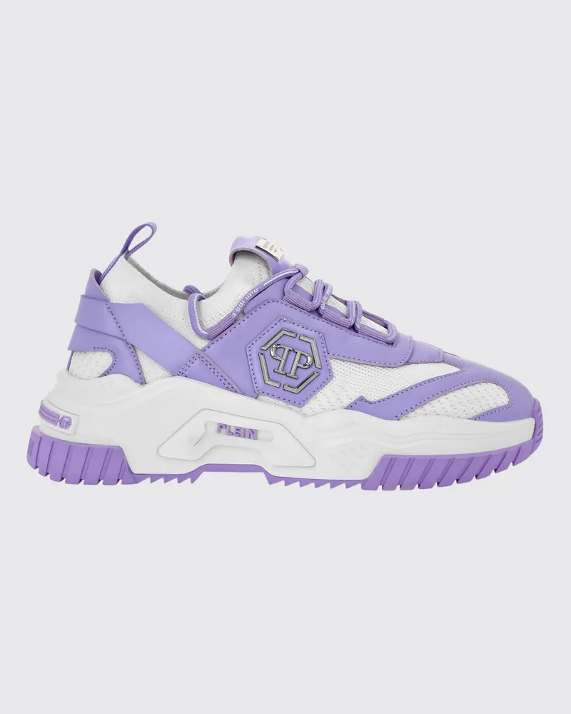 Philipp Plein Niedrige Sneakers aus Häkelstrick mit zweifarbigem Monogramm-Muster Bianco