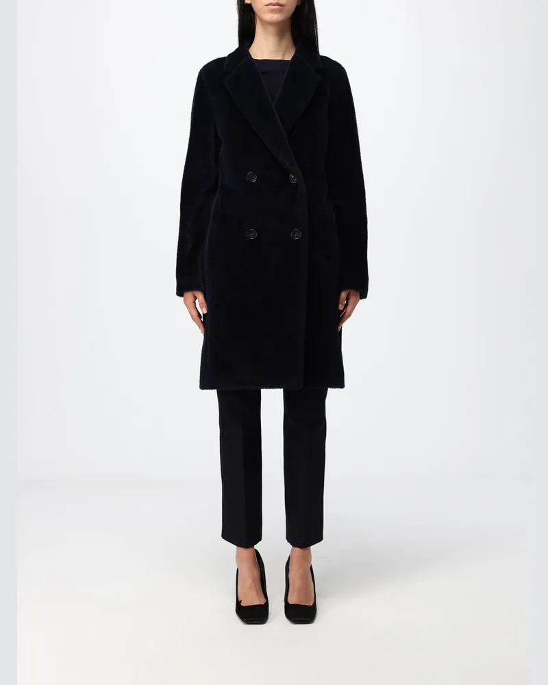 Max Mara Knielanger zweireihiger Mantel aus Woll- und Alpakamischung Tinte