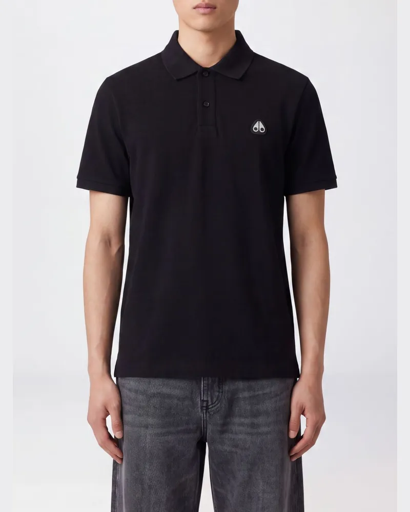 Moose Knuckles Kurzärmeliges Poloshirt aus Baumwolle mit aufgesetztem Logo Schwarz