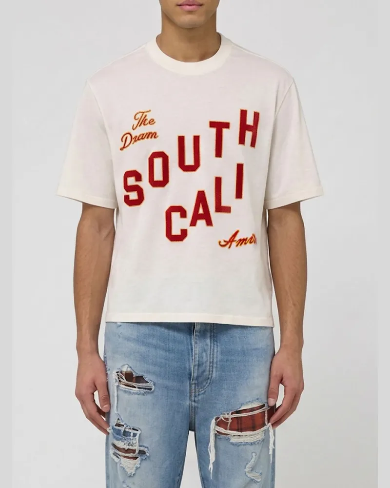 Amiri T-Shirt im Vintage-Stil mit Slogan-Print und überschnittenen Schultern Ivory
