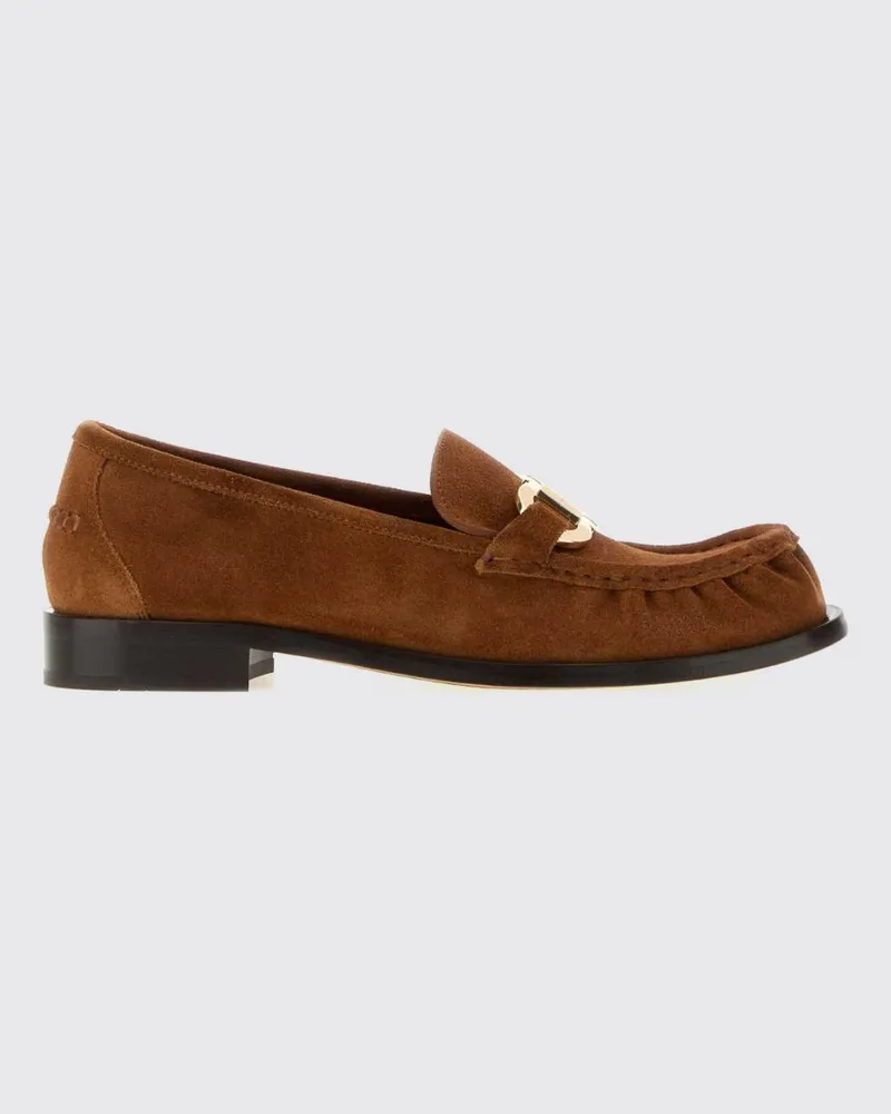Ferragamo Gancini Penny Loafer aus Kalbsveloursleder mit niedrigem Absatz Braun