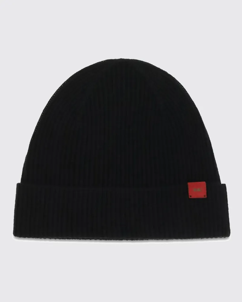 Kiton Gerippte Beanie aus Merinowolle mit appliziertem Logo und Umschlag Schwarz