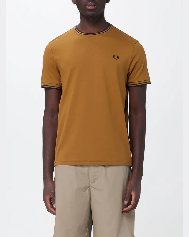 Fred Perry Baumwoll-T-Shirt mit gesticktem Mini-Logo Rostbraun