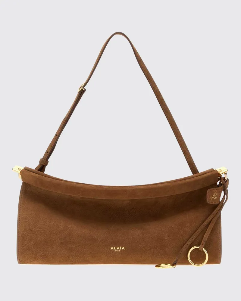 Alaïa Le Click East West Schultertasche aus Kalbswildleder Braun