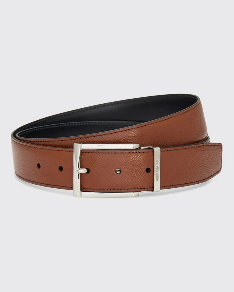 Ferragamo Wendbarer Gürtel aus genarbtem und glattem Kalbsleder Schwarz