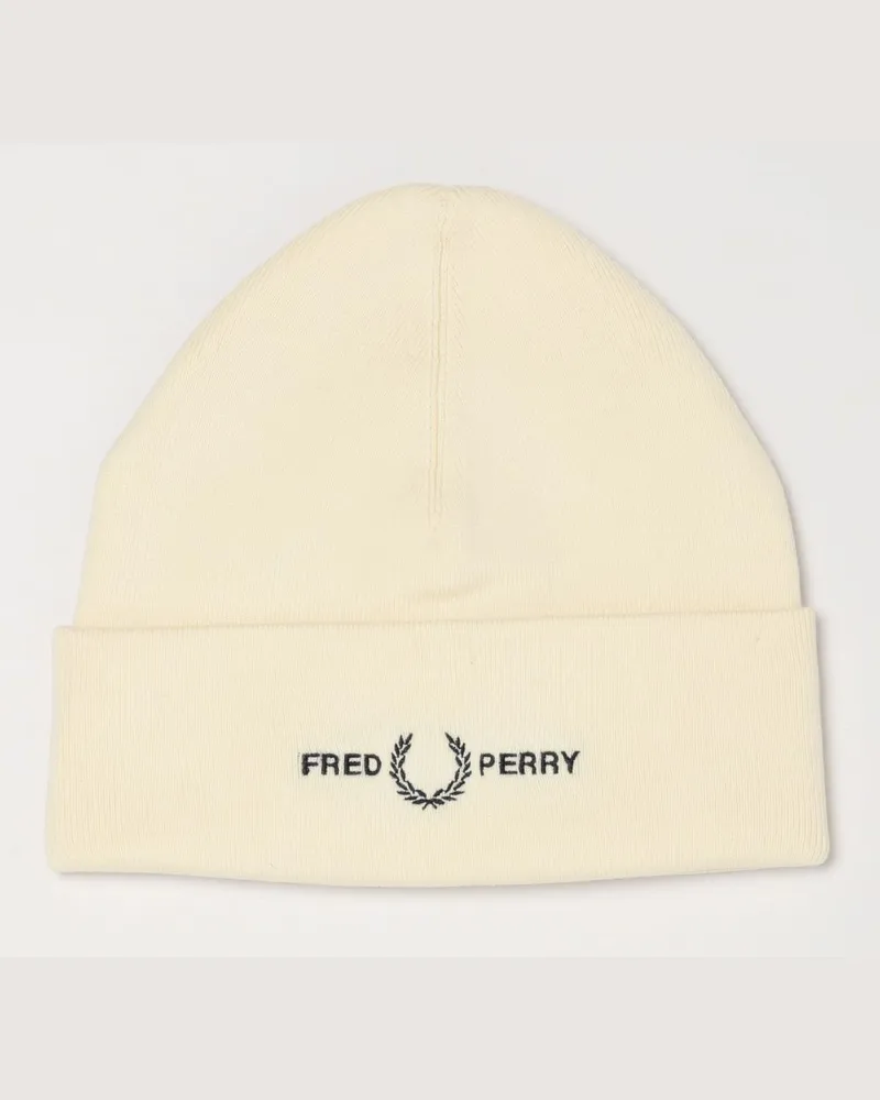 Fred Perry Baumwoll-Beanie mit gesticktem Logo und Umschlag Ecru