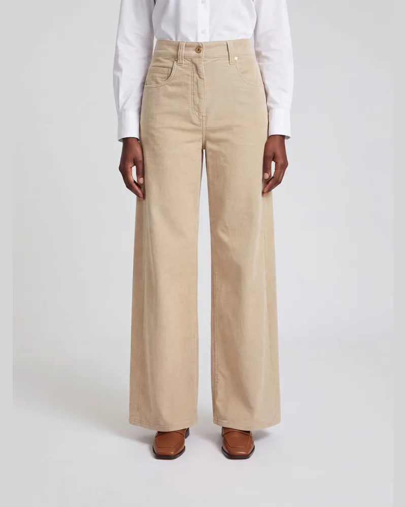 Brunello Cucinelli Weit geschnittene Cordhose mit hoher Taille Ecru