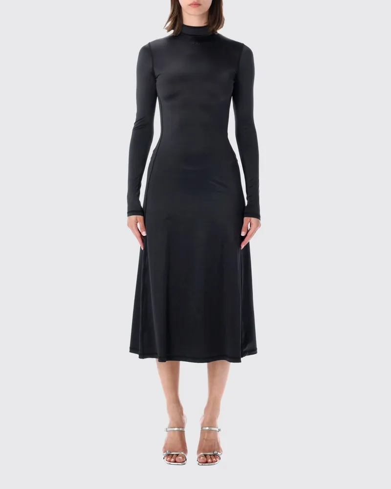 Diesel Slim Fit Midi-Kleid aus Polyamid mit Stehkragen und Oval D-Logo Schwarz