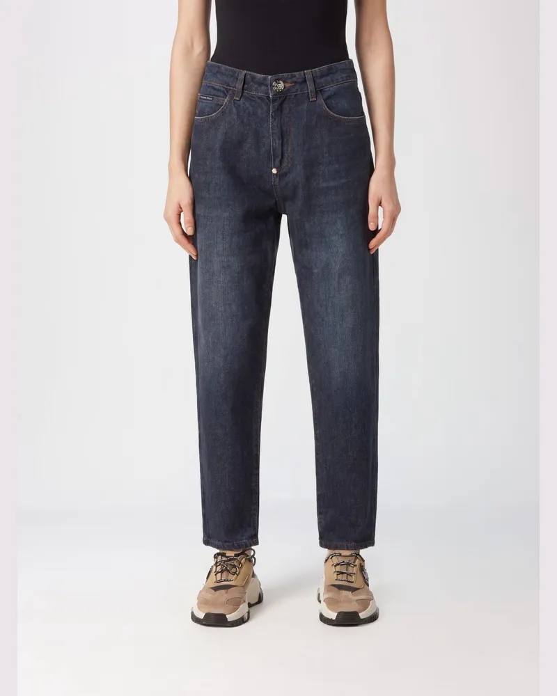 Philipp Plein High-Waist Straight-Leg-Jeans aus Denim mit Stickerei und Strass Denim