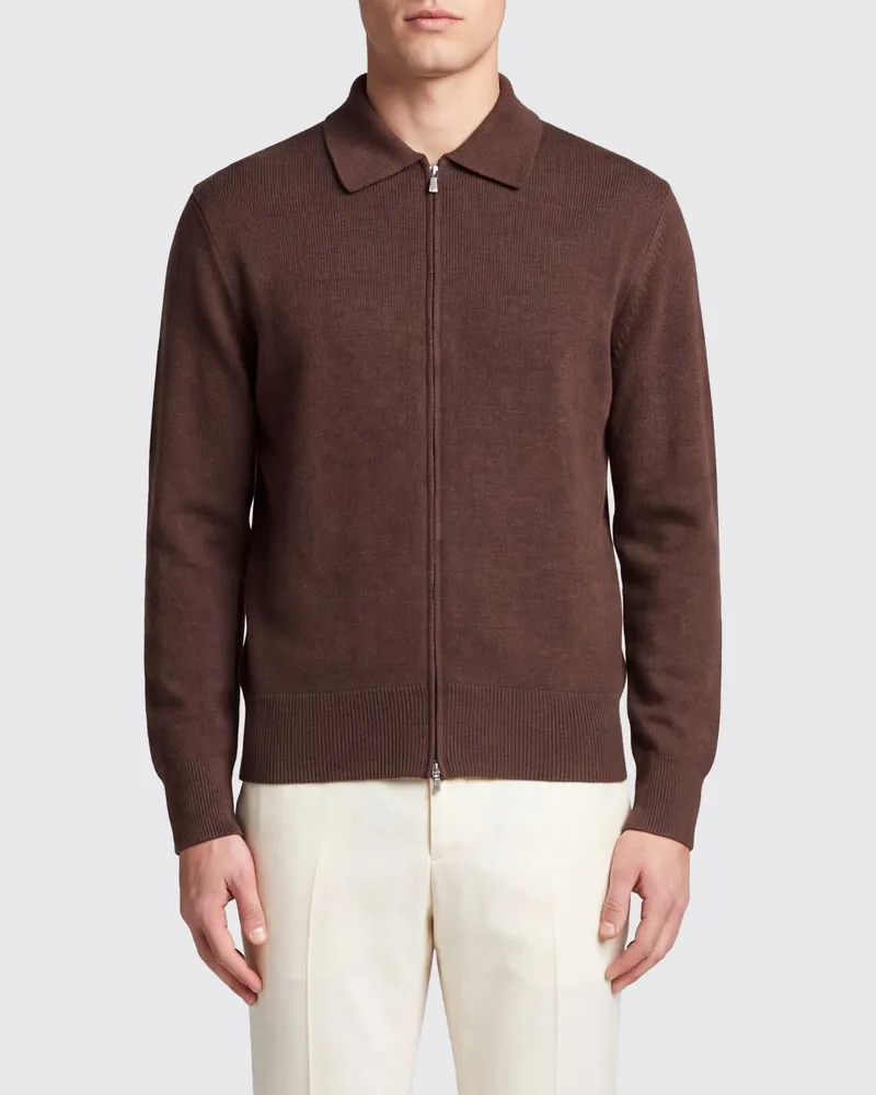 Eleventy Langärmelige Polo-Strickjacke aus Wolle mit Reißverschluss Dark