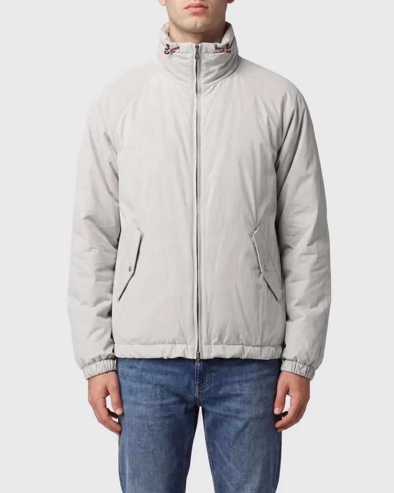 Brunello Cucinelli Windbreaker aus Nylon mit abnehmbarer Kapuze und Stehkragen Ice