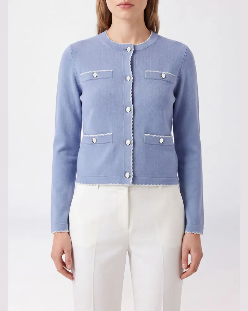 Tory Burch Slim-Fit-Cardigan aus Wolle mit Rundhalsausschnitt und aufgesetzten Taschen Blau