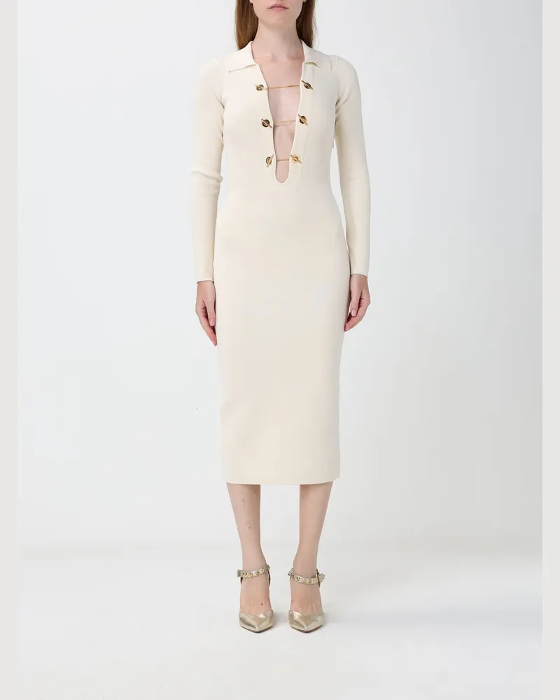 Elisabetta Franchi Slim-Fit-Midikleid aus Jersey-Strick mit V-Ausschnitt Butter