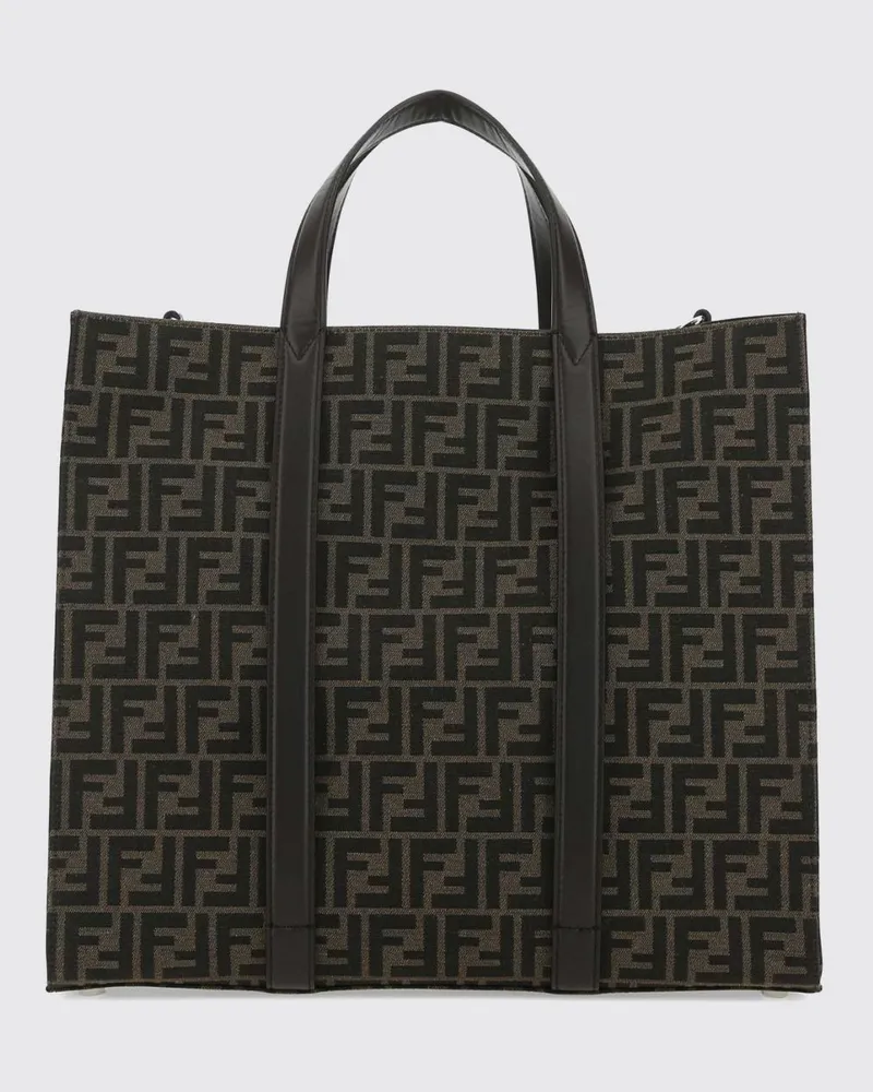Fendi Handtasche aus Jacquard-Gewebe mit FF-Monogramm und Lederriemen Braun