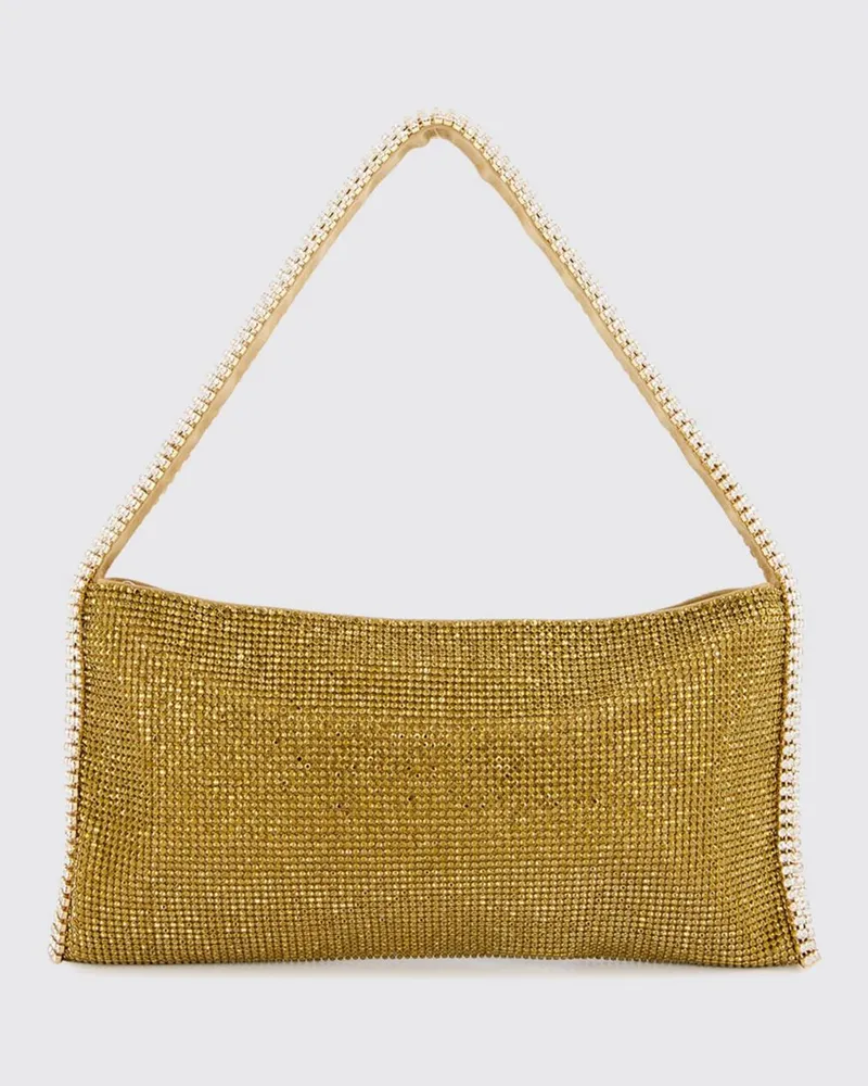 Benedetta Bruzziches Kristallverzierte Satin-Schultertasche Your Best Friend Gold