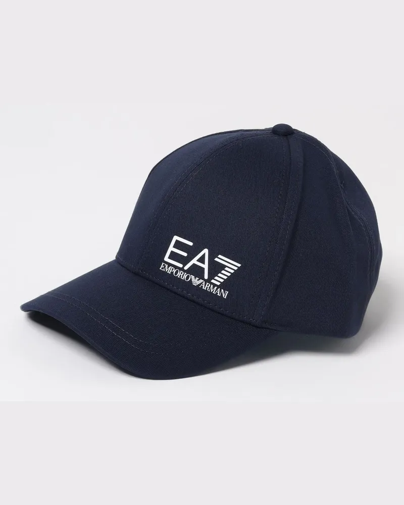 EA7 Baumwollhut mit Logo-Print Blau