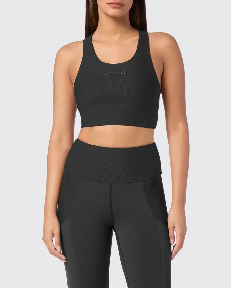 Philipp Plein Gekürztes Slim-Fit-Sporttop aus Jersey mit überkreuzten Trägern Schwarz