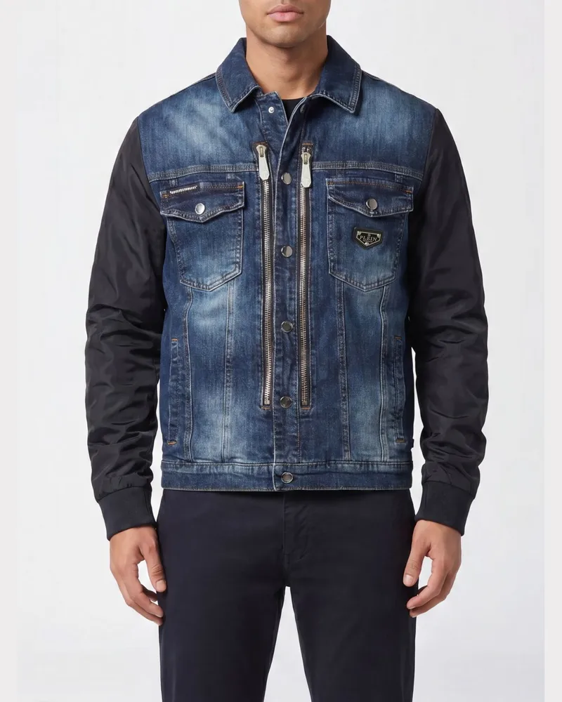 Philipp Plein Jeansjacke aus Baumwolldenim mit klassischem Kragen und Knöpfen Denim