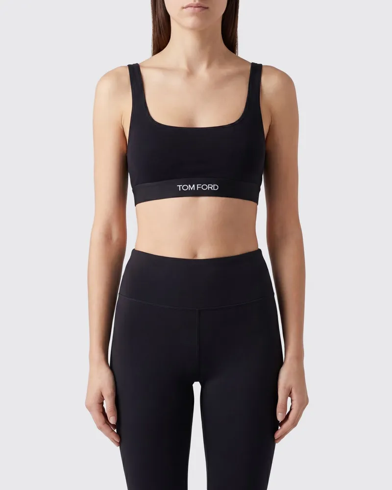 Tom Ford Cropped Bralette-Top aus Modal mit kontrastierendem Logo-Band Schwarz