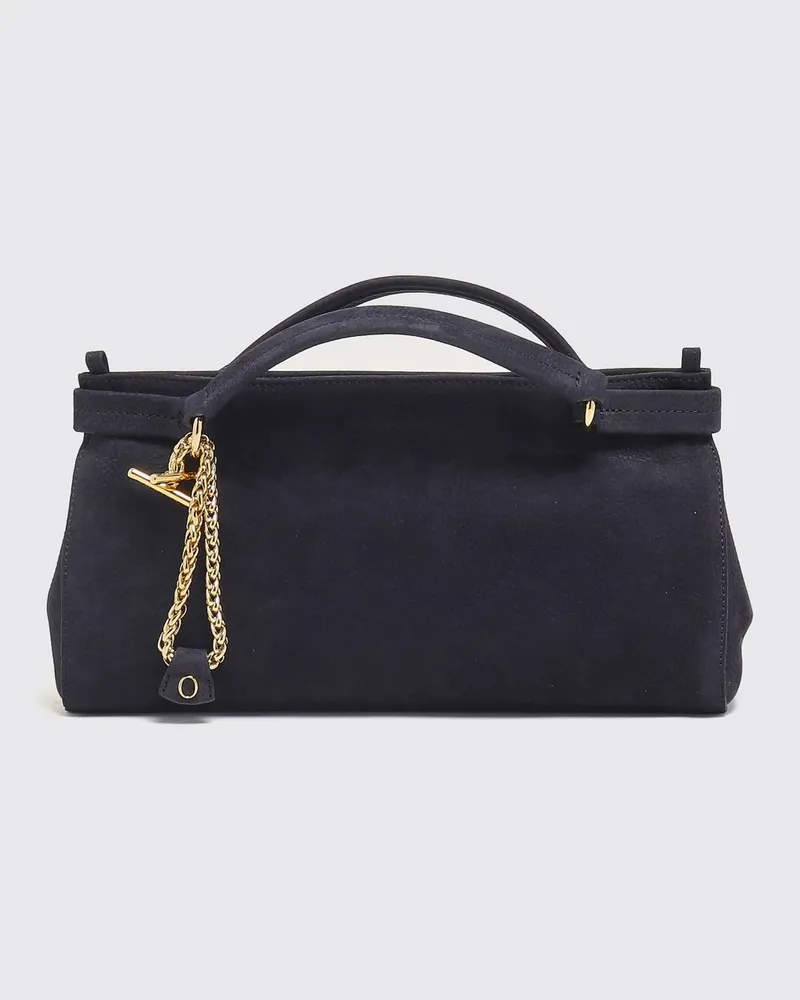 Orciani Virgo Handtasche aus Nubukleder mit doppeltem Henkel und Logo-Anhänger Navy
