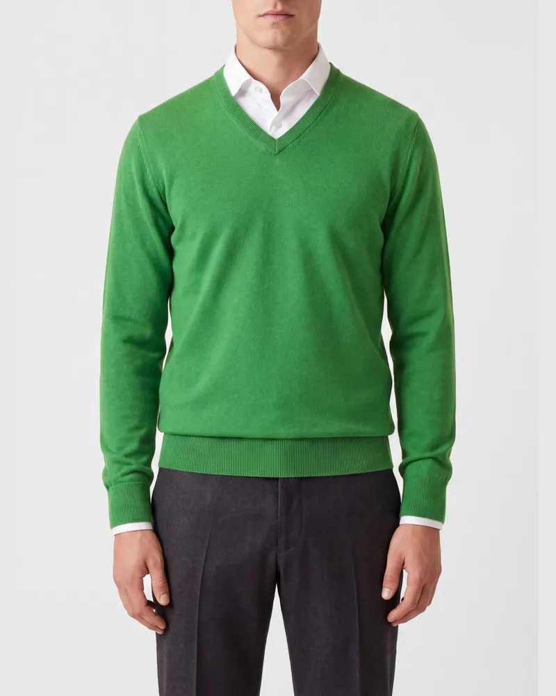 Ballantyne Pullover mit V-Ausschnitt aus 100% Kaschmir Military