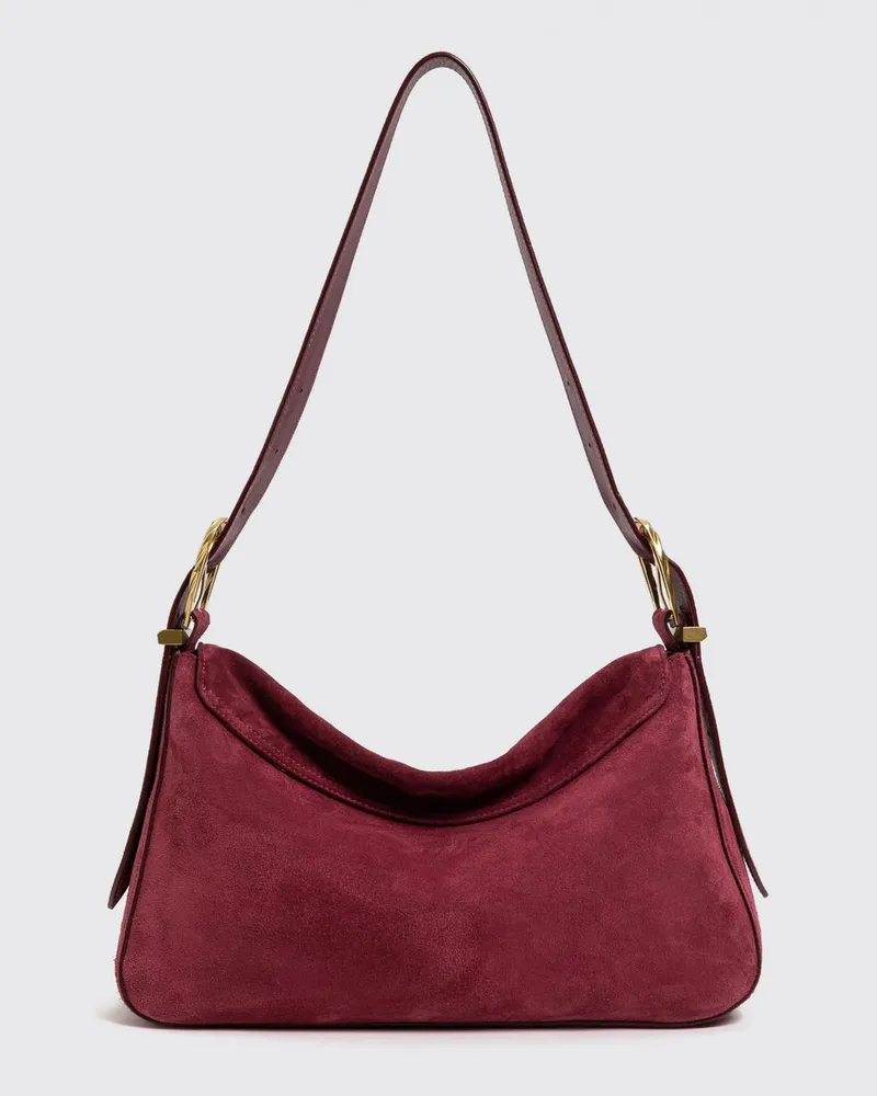 Twin-Set Ausgestellte Schultertasche aus Veloursleder mit geprägtem Logo Burgunderrot