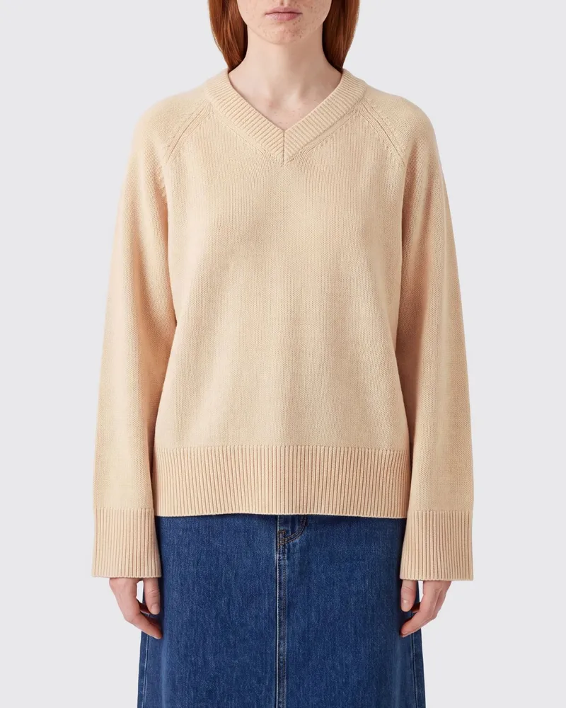 Pinko Pullover aus Wolle und Kaschmir mit V-Ausschnitt und überschnittenen Schultern Beige
