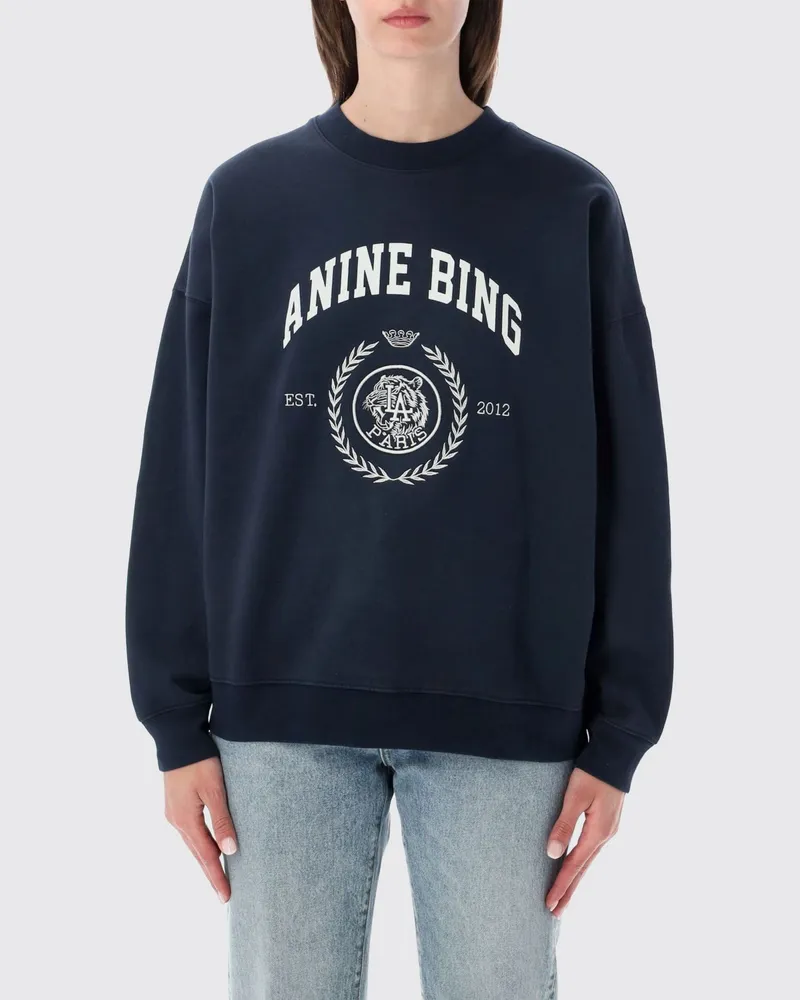 Anine Bing Oversize-Sweatshirt aus Baumwolle von mit Logo-Print und überschnittenen Schultern Navy
