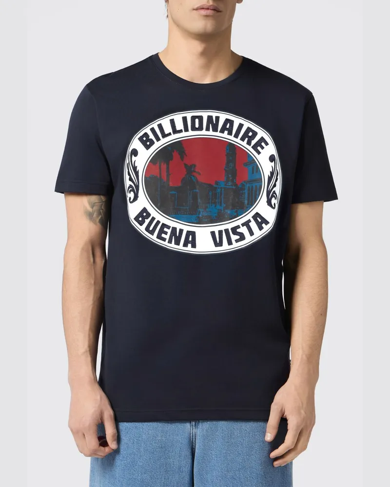 Billionaire Slim-Fit Baumwoll-T-Shirt mit Grafikdruck und gesticktem Logo Blau