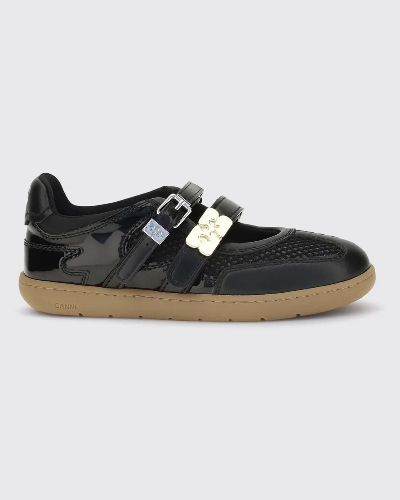 Ganni Sue Mary Jane Ballerinas mit Klettverschluss und metallischem Butterfly-Logo Schwarz