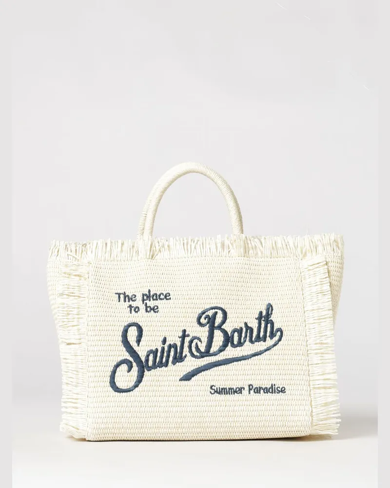MC2 Saint Barth Colette Handtasche von aus Raffia mit Blumenmotiv und Logo Weiß