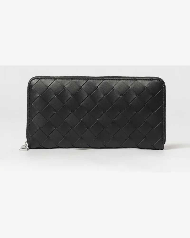 Bottega Veneta Continental Zip-Around-Geldbörse aus geflochtenem Kalbsleder Schwarz
