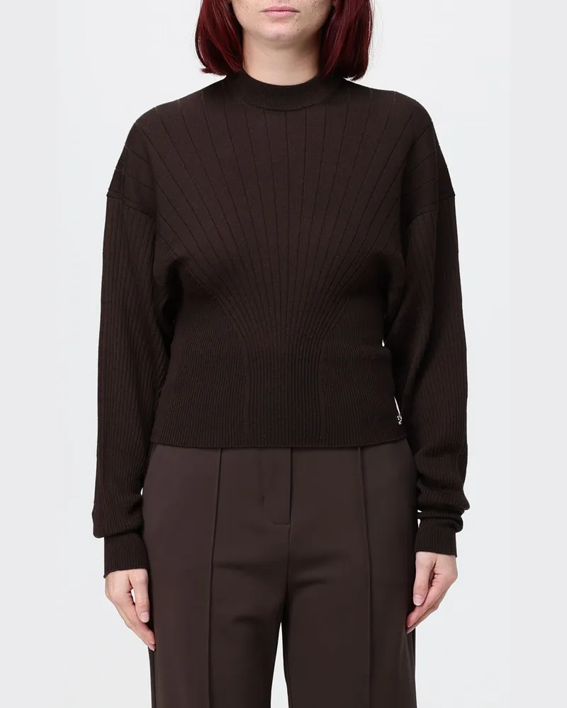 SPORTMAX Wollpullover mit Rundhalsausschnitt, überschnittenen Schultern und Rippbündchen Braun