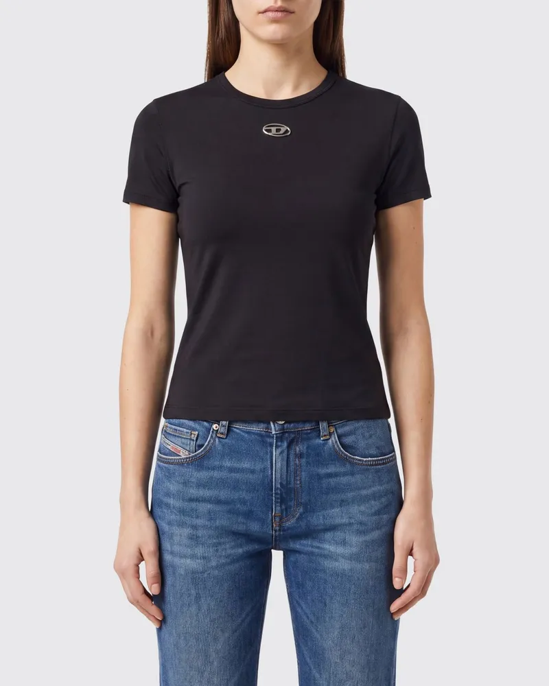 Diesel Slim-Fit T-Shirt aus Baumwolle mit kontrastierendem Oval D-Logo Schwarz