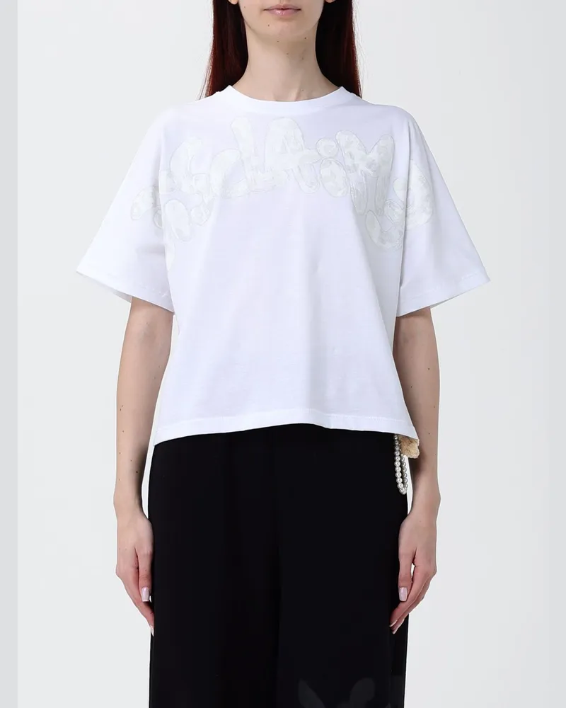 DISCLAIMER Cropped-T-Shirt von aus Baumwolle mit Logo-Print und Rundhalsausschnitt Weiß