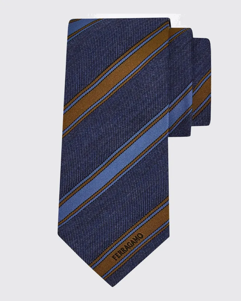 Ferragamo Zweifarbig gestreifte Krawatte von aus reiner Jacquard-Seide Blau