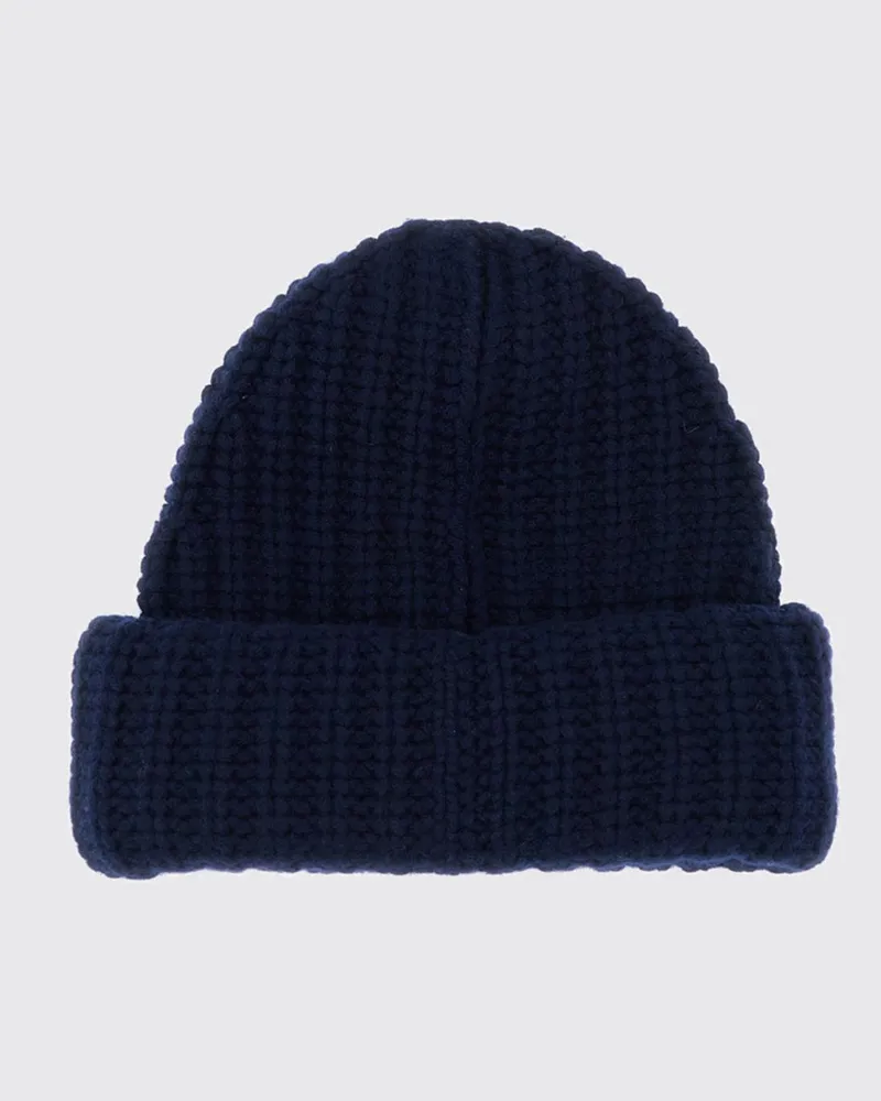 Lisa Yang Gerippte Beanie-Mütze von aus 100% Kaschmir mit Umschlag Blau