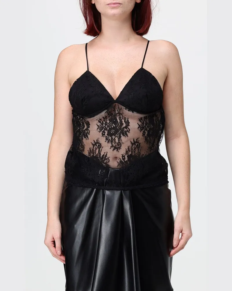 Hanita Transparentes Abendtop aus Spitze mit V-Ausschnitt und verstellbaren Trägern Schwarz