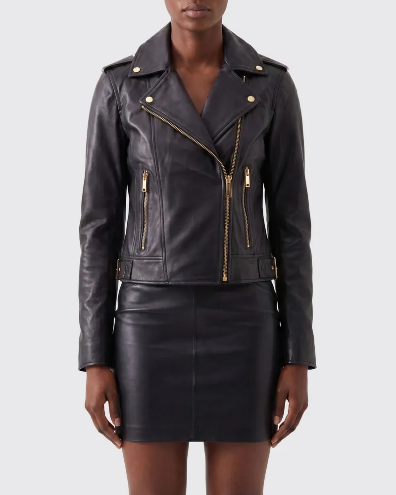 Michael Kors Slim-Fit Bikerjacke aus Lammleder mit Nieten Schwarz