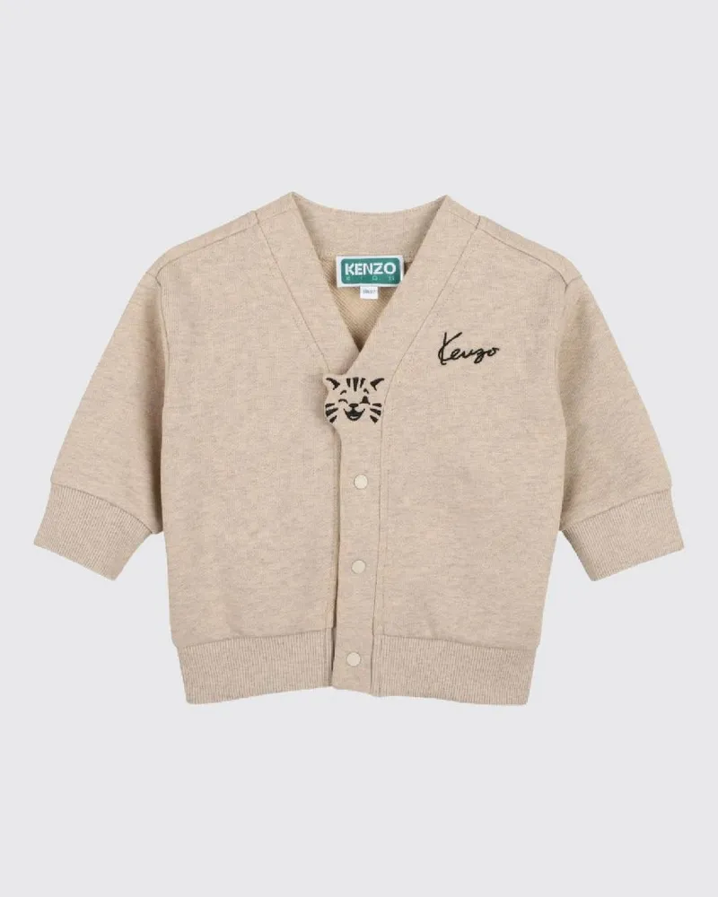 Kenzo Strickjacke für Jungen von aus Stretch-Baumwolle mit V-Ausschnitt und Kontrastlogo Beige